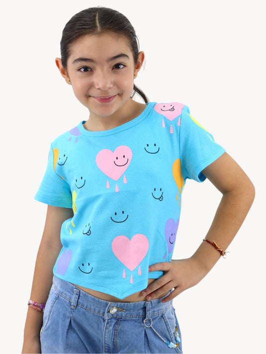 Playera smiley azul turquesa