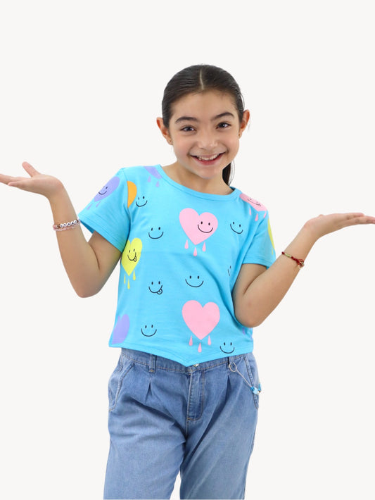 Playera smiley azul turquesa