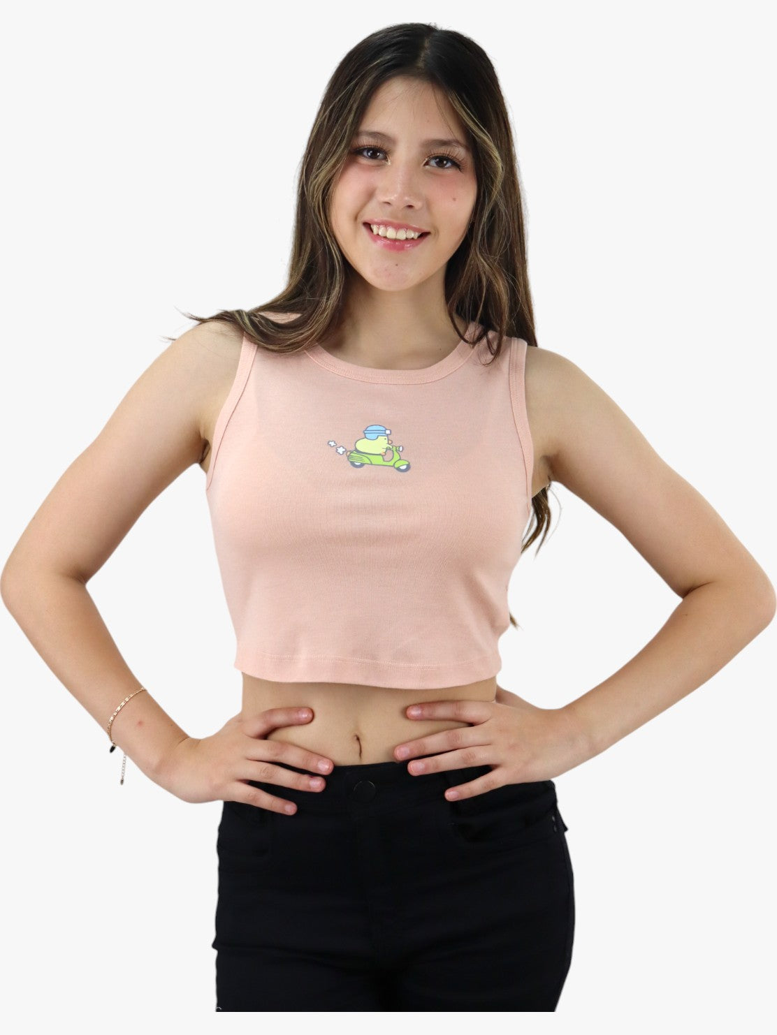 Playera tank de color rosa palo con estampado