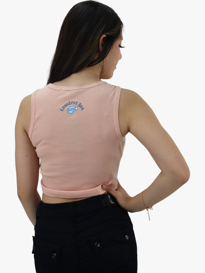 Playera tank de color rosa palo con estampado