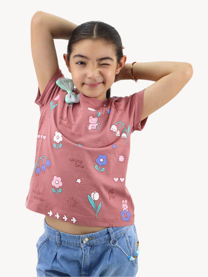 Playera manga corta con print floral