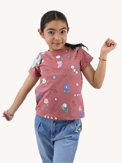 Playera manga corta con print floral