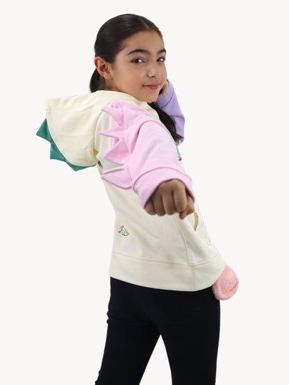 Sudadera multicolor con diseño en capucha de dinosaurio