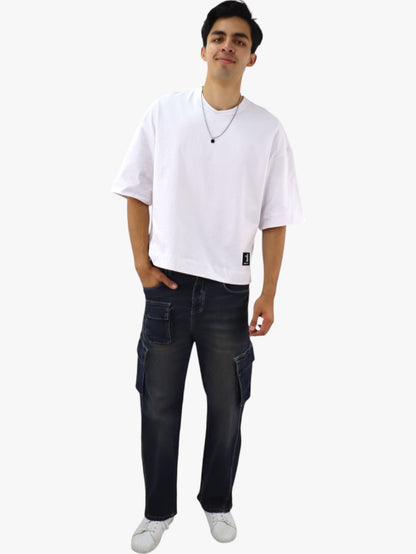 Jeans baggy cargo azul deslavado