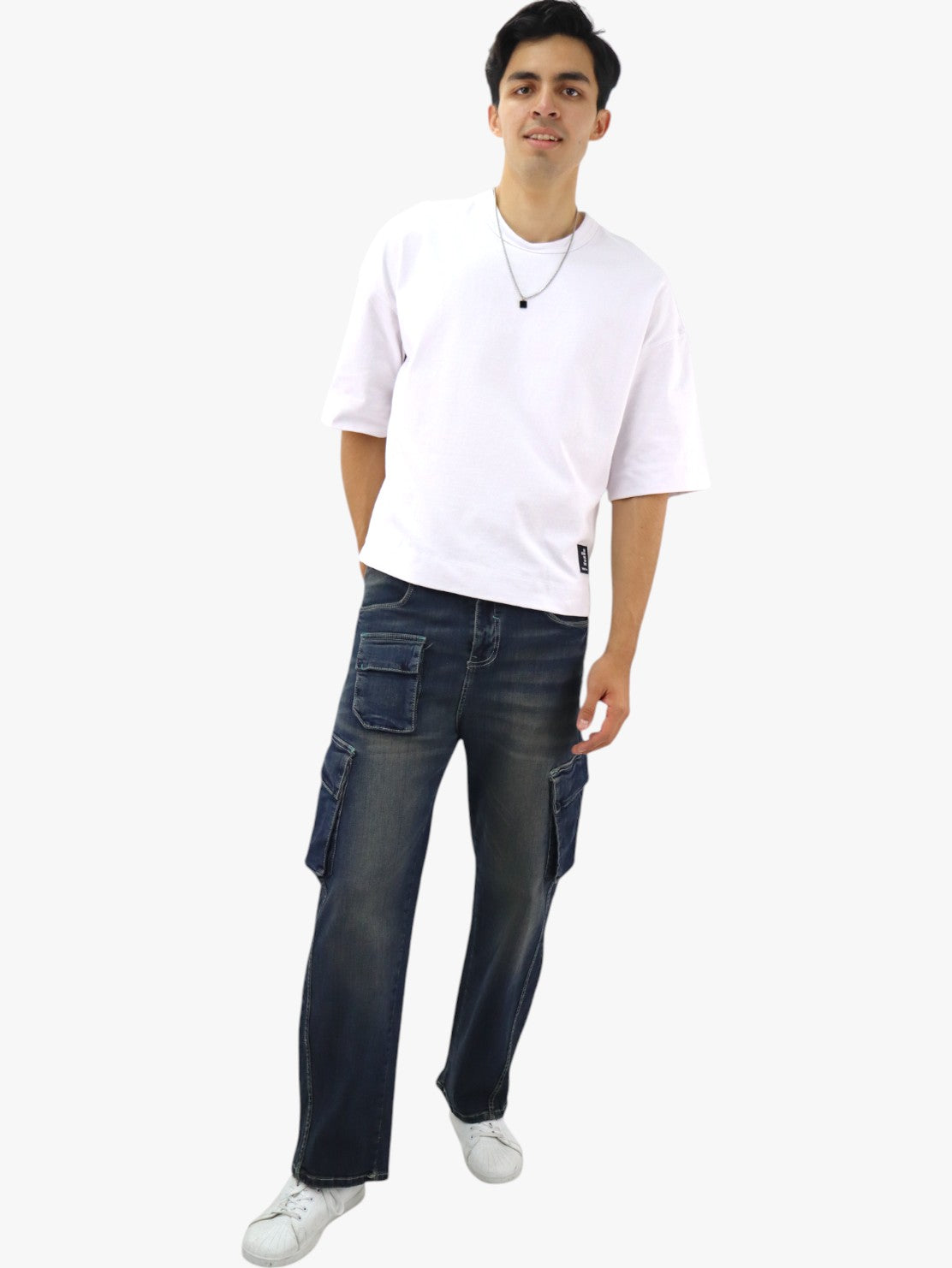 Jeans baggy cargo azul deslavado