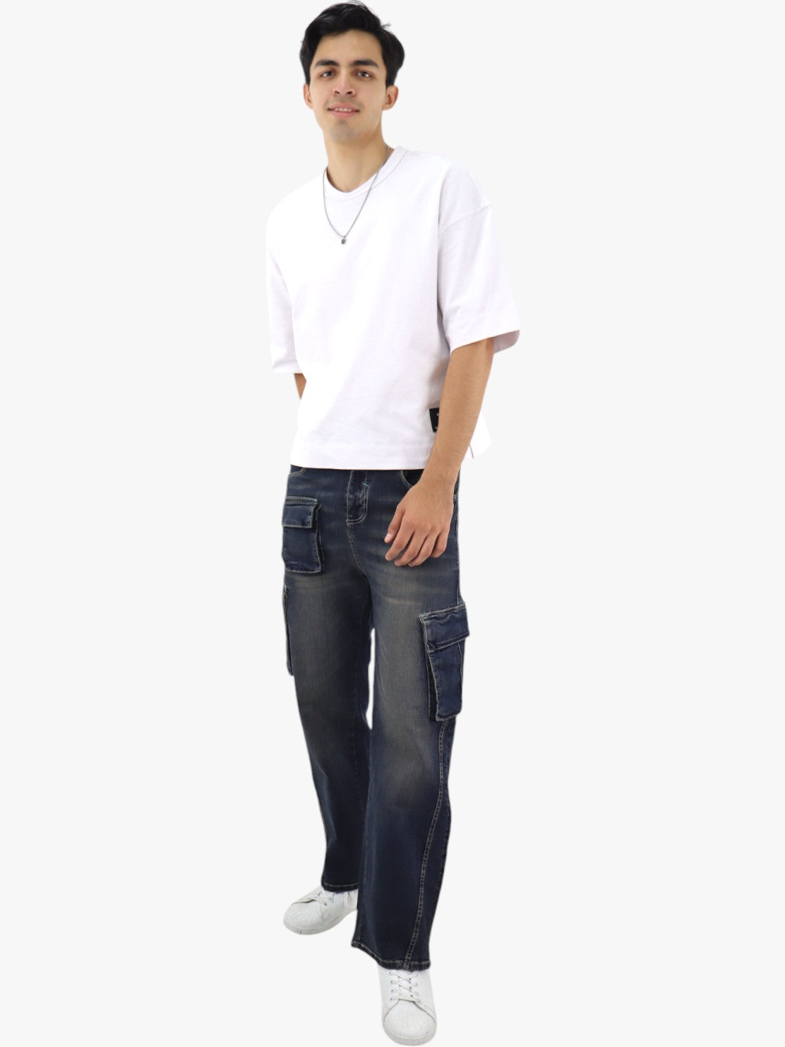 Jeans baggy cargo azul deslavado