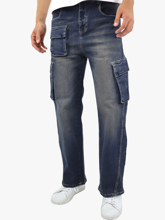 Jeans baggy cargo azul deslavado