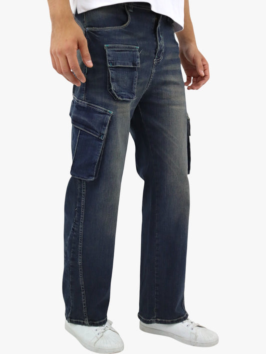 Jeans baggy cargo azul deslavado