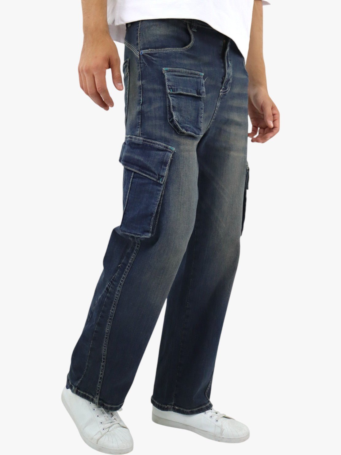 Jeans baggy cargo azul deslavado