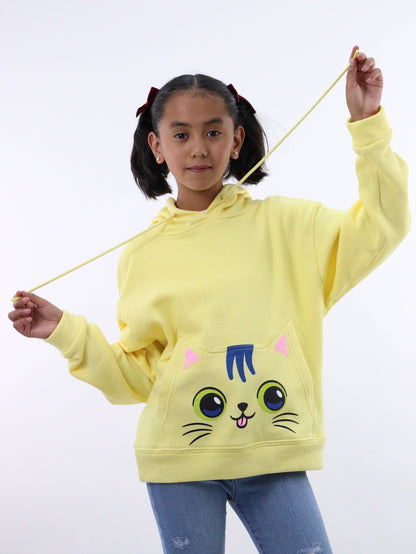 Sudadera de color amarillo con estampado de gato