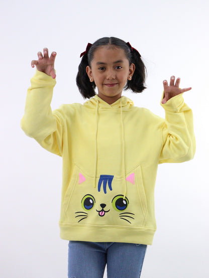 Sudadera de color amarillo con estampado de gato