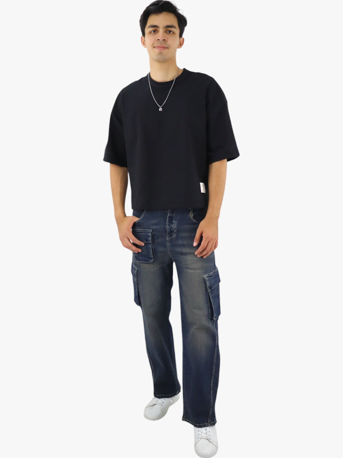 Jeans baggy cargo azul deslavado