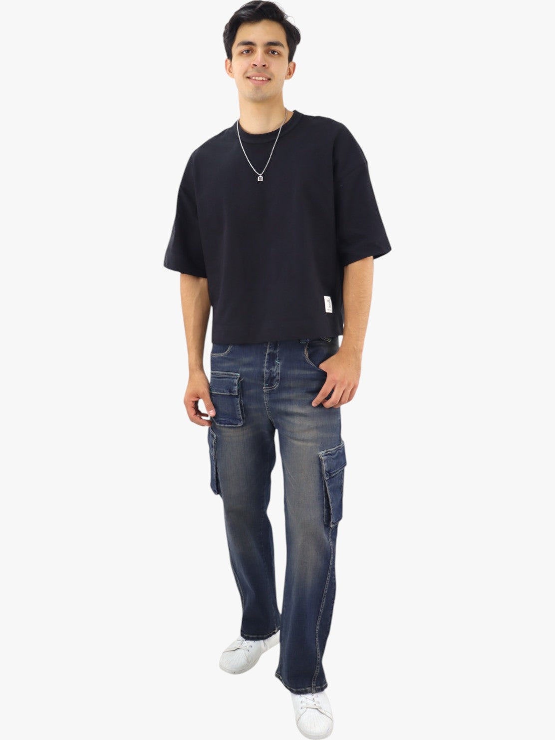 Jeans baggy cargo azul deslavado
