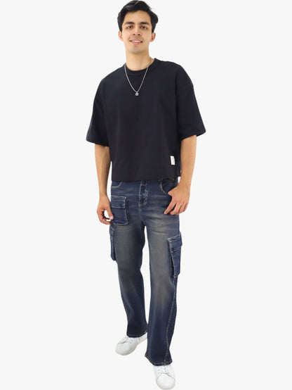 Jeans baggy cargo azul deslavado