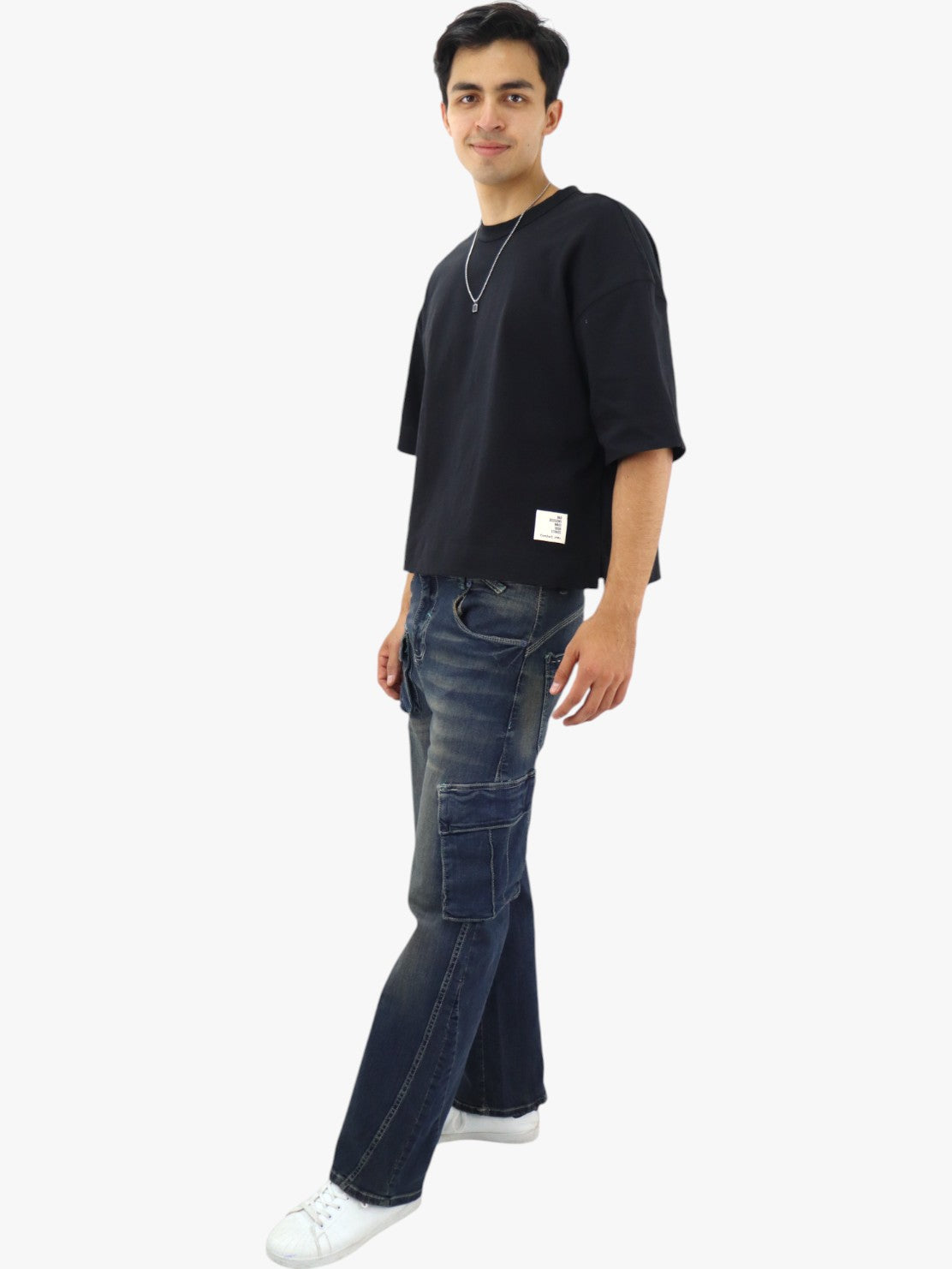 Jeans baggy cargo azul deslavado