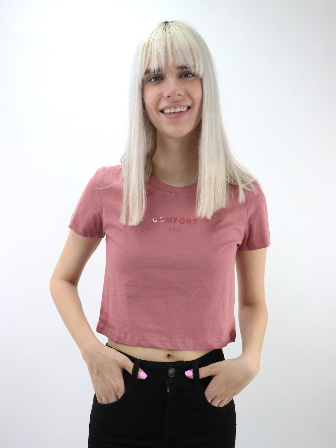 Playera slim size de color rosa palo – COMFORT JEANS