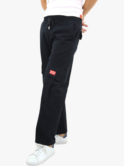 Pantalón cargo de gabardina estilo baggy color negro