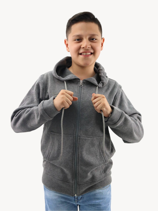 Sudadera abierta con capucha de color gris oscuro