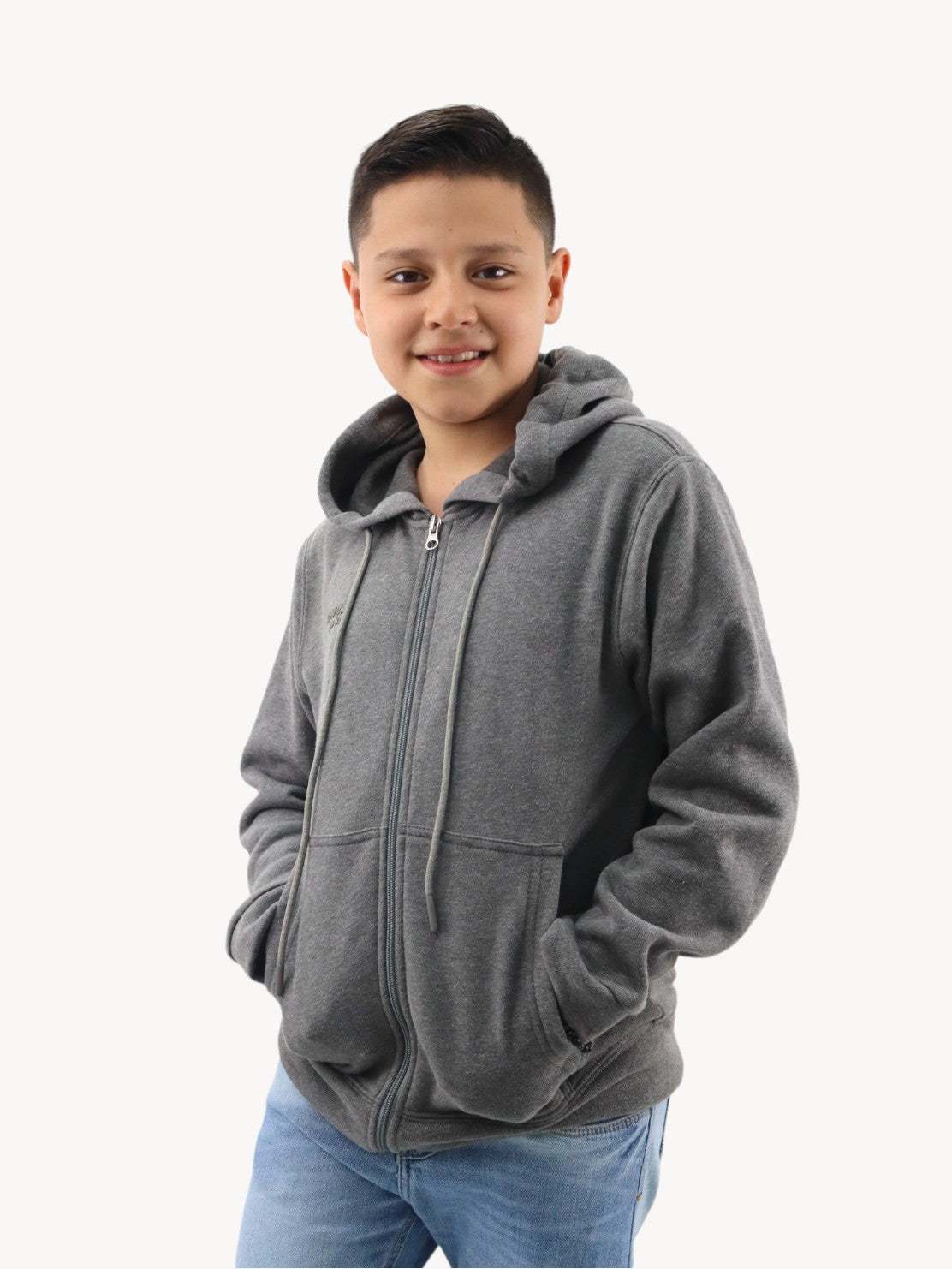 Sudadera abierta con capucha de color gris oscuro