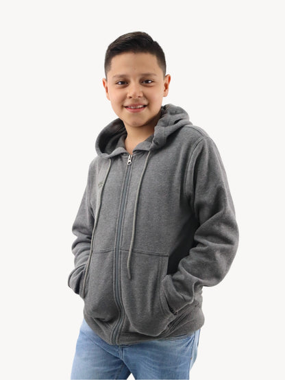 Sudadera abierta con capucha de color gris oscuro