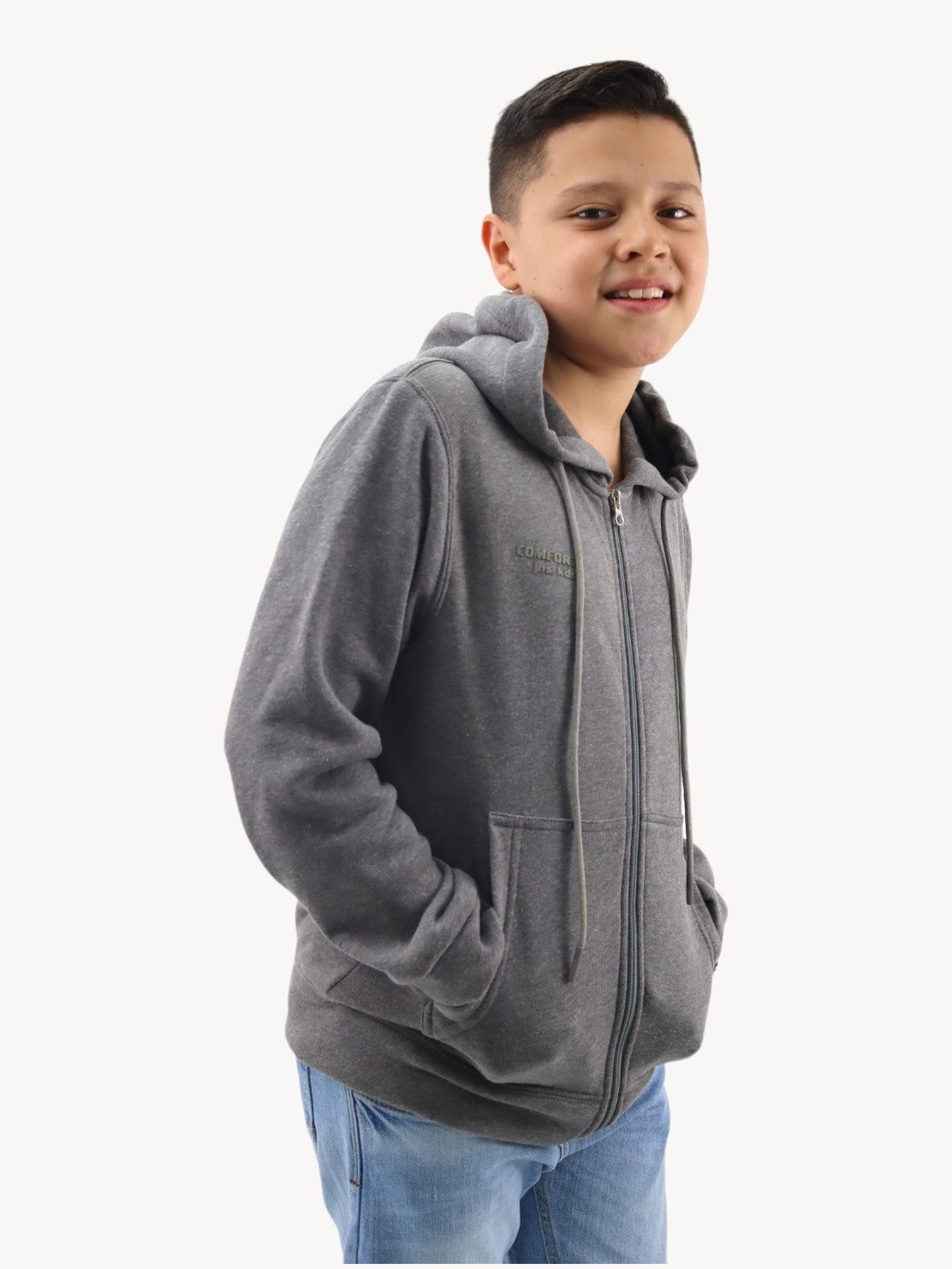 Sudadera abierta con capucha de color gris oscuro