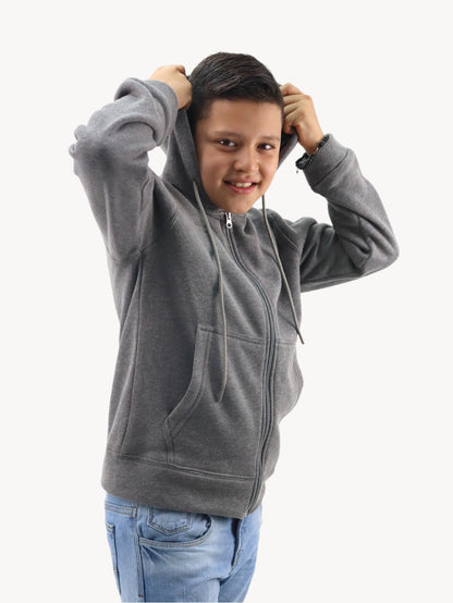 Sudadera abierta con capucha de color gris oscuro