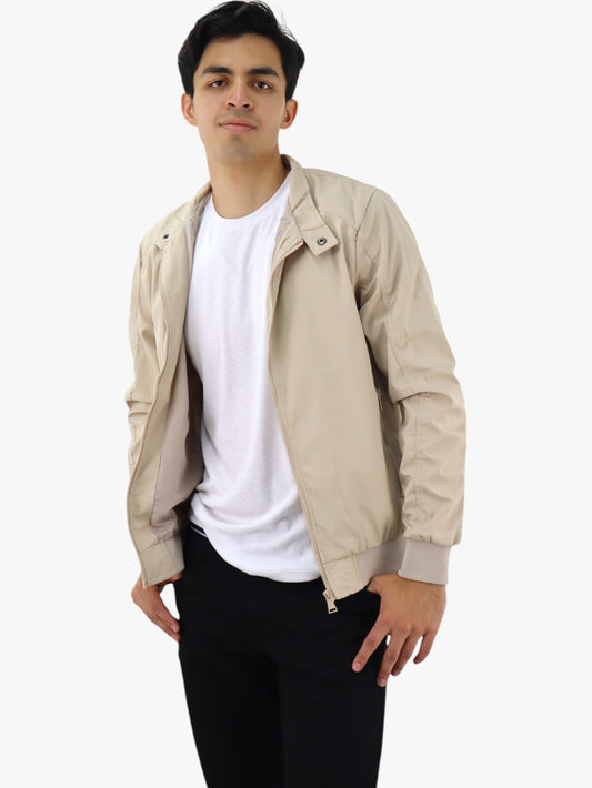 Chamarra bomber de color beige
