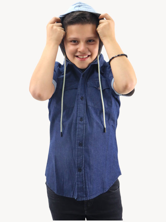 Camisa con capucha azul oscuro