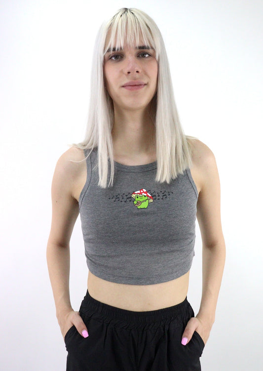 Playera tank de color gris con estampado de rana
