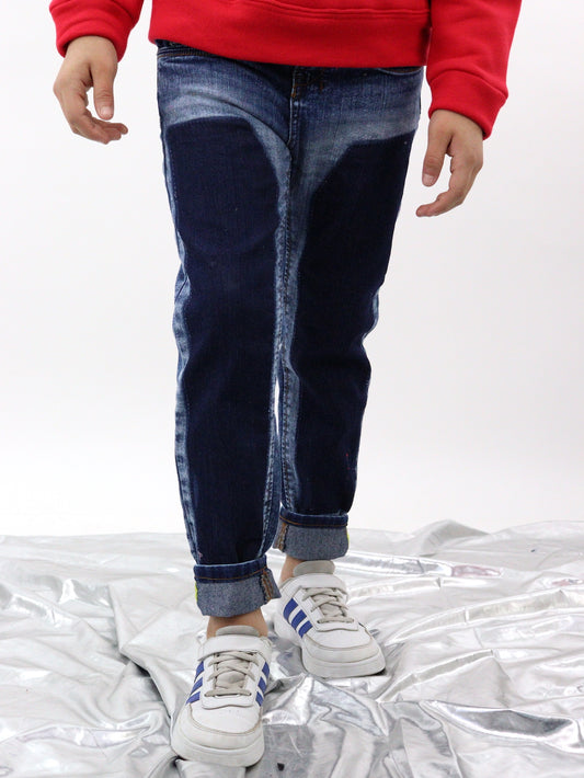 Jeans skinny patchwork de color azul deslavado