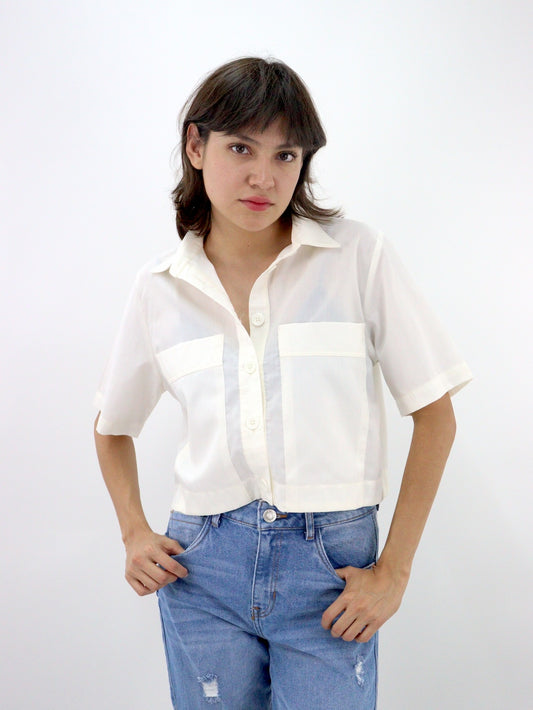 Blusa manga corta de color hueso