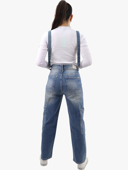 Jeans baggy-cargo con tirantes