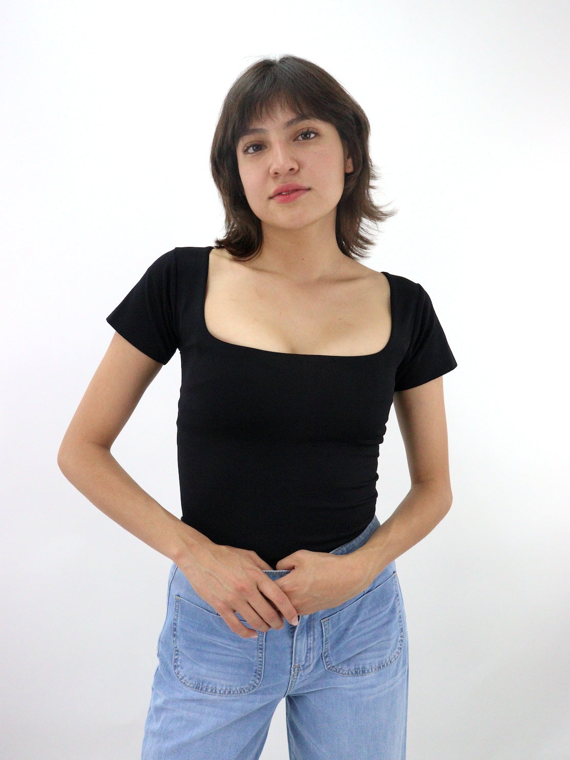 Body con mangas de color negro