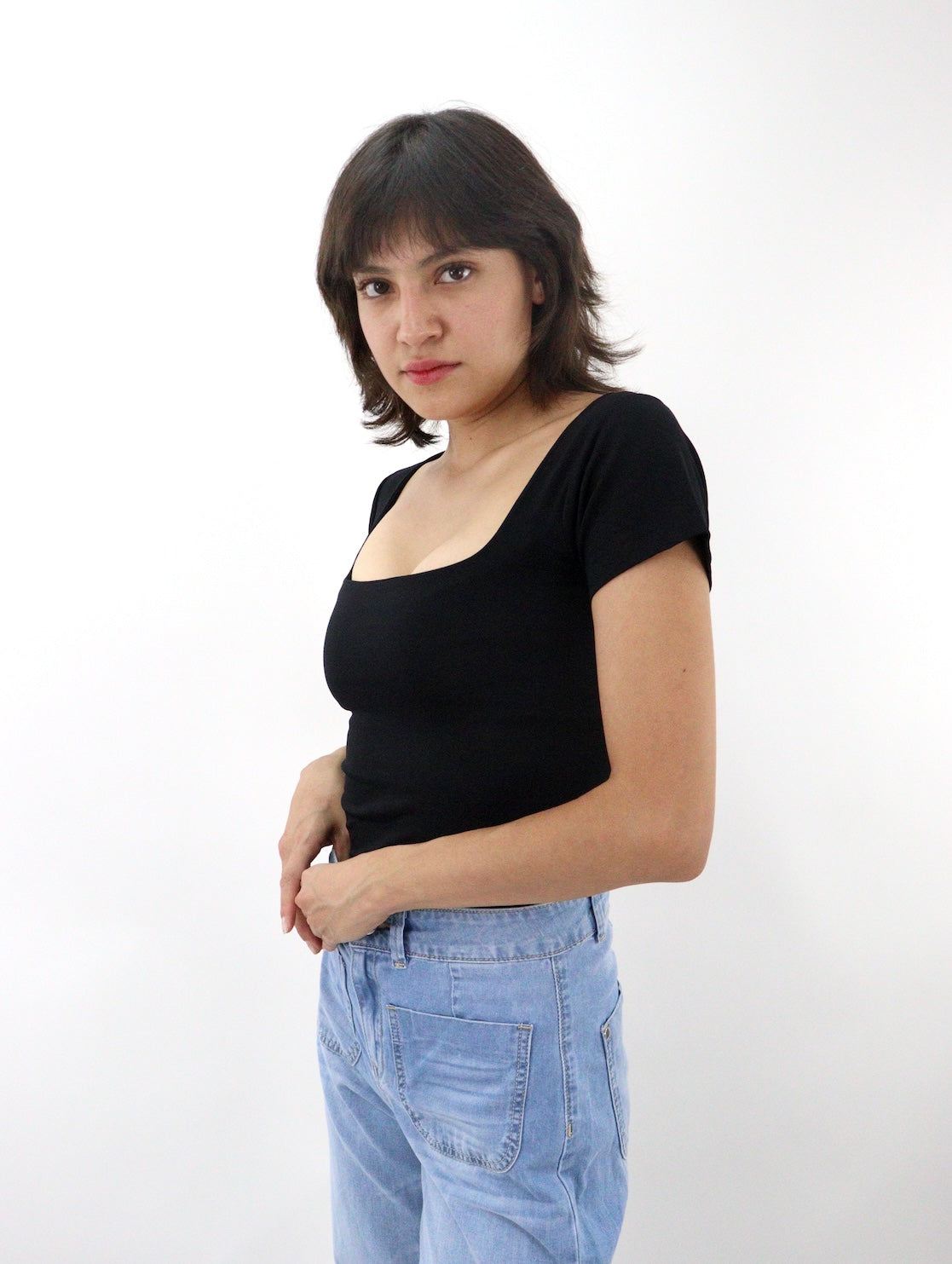 Body con mangas de color negro