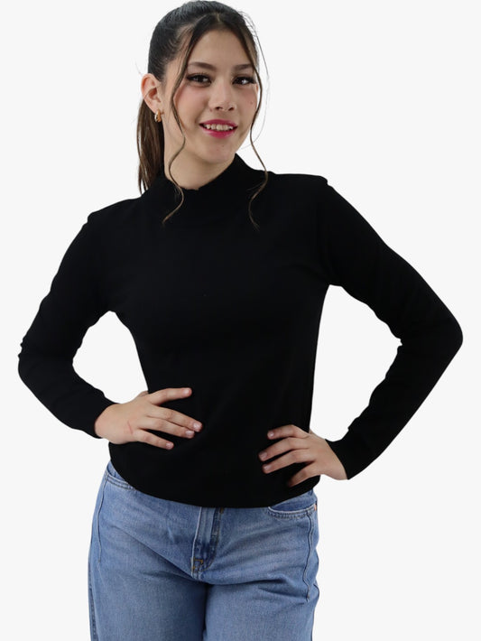 Suéter ligero tejido negro cuello alto