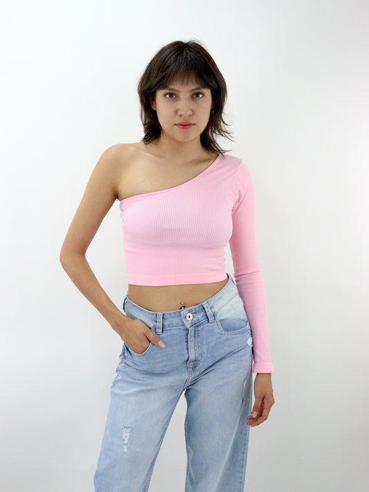 Blusa licra 1 manga de color rosa