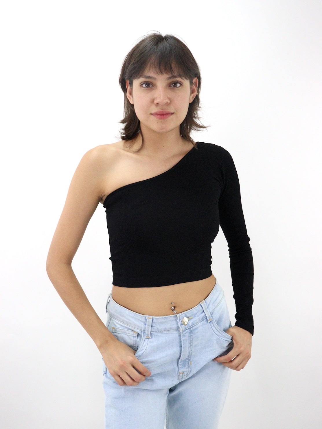 Blusa licra 1 manga de color negro