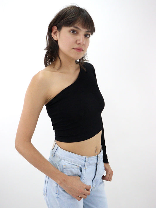 Blusa licra 1 manga de color negro