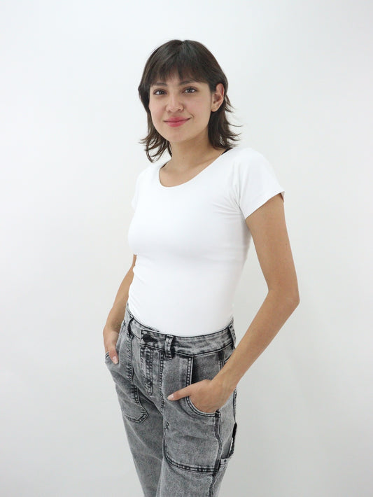 Body con mangas de color blanco