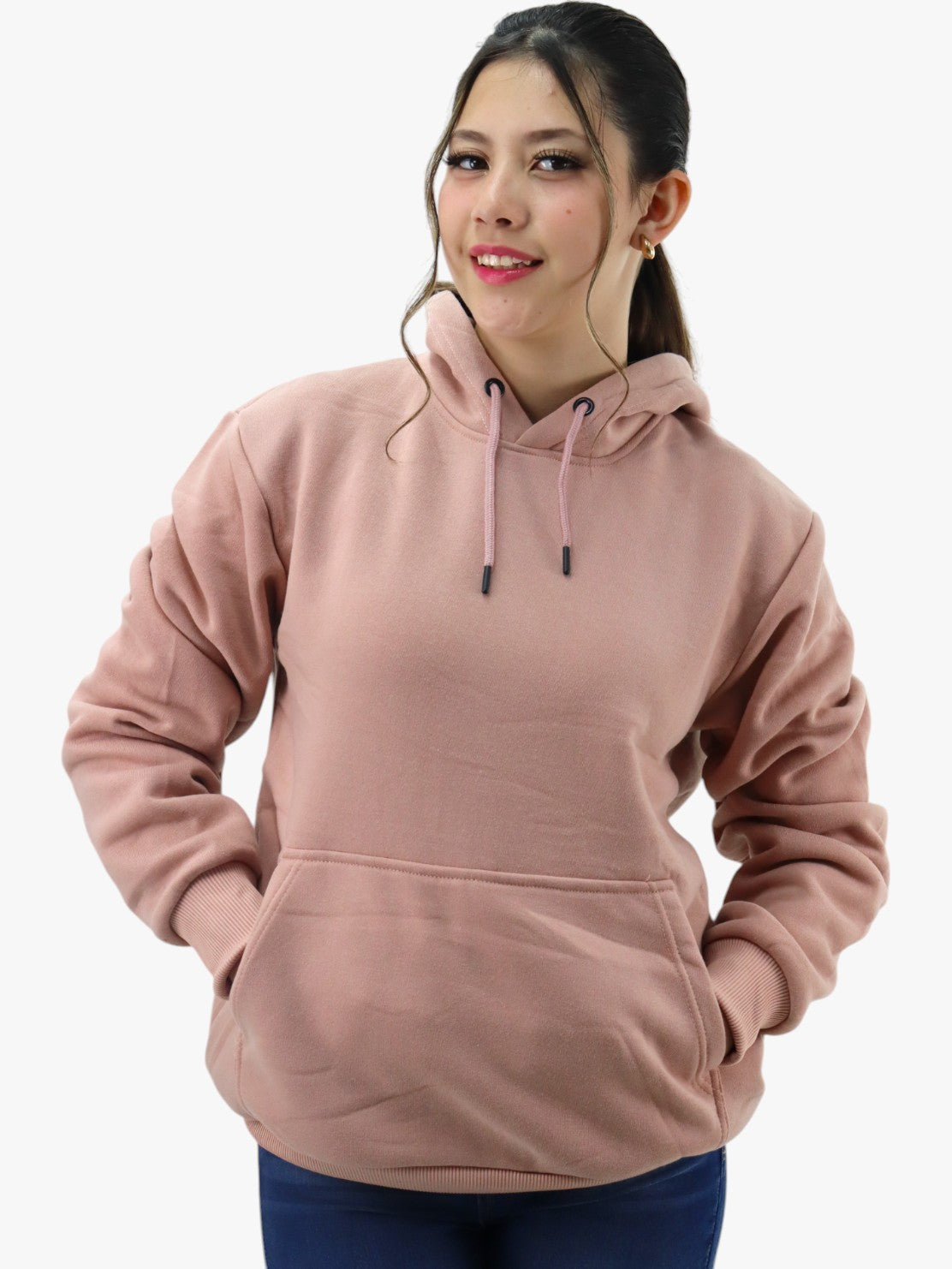Hoodie básica unisex rosa palo con capucha