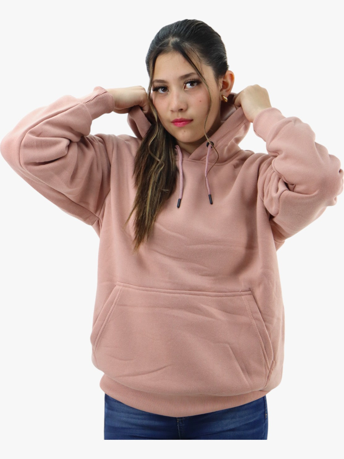 Hoodie básica unisex rosa palo con capucha