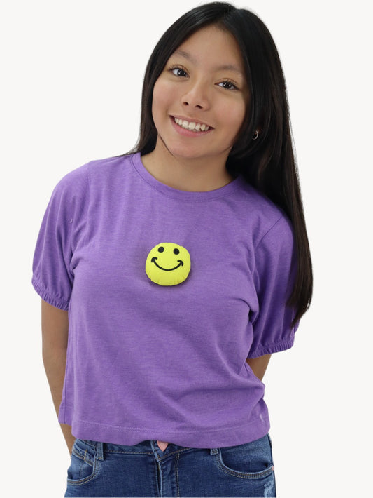 Playera smiley de color morado