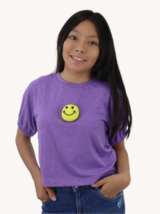 Playera smiley de color morado
