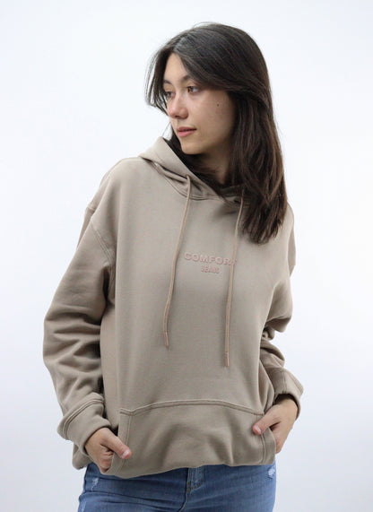 Sudadera oversize con capucha de color camel