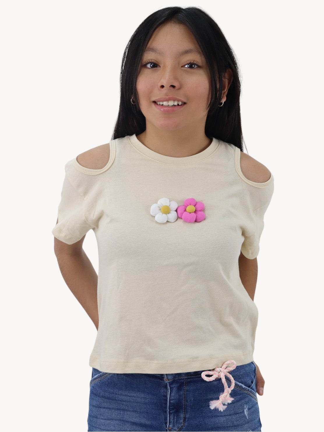 Playera manga corta con diseño floral