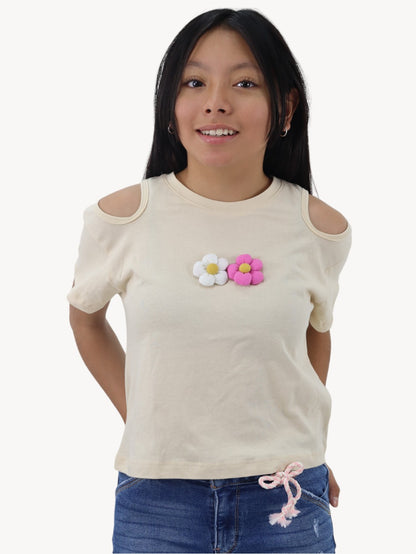 Playera manga corta con diseño floral