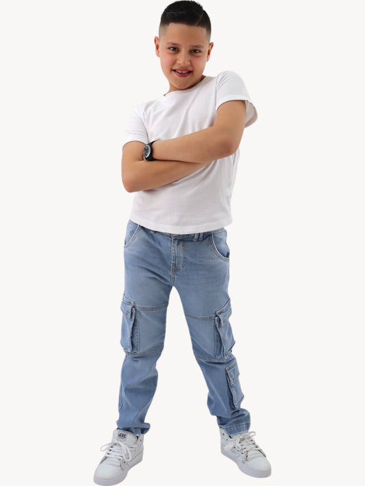 Jeans cargo bolsillos azul claro