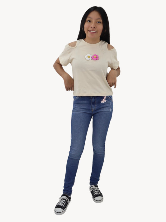 Jeans skinny azul medio con destrucción