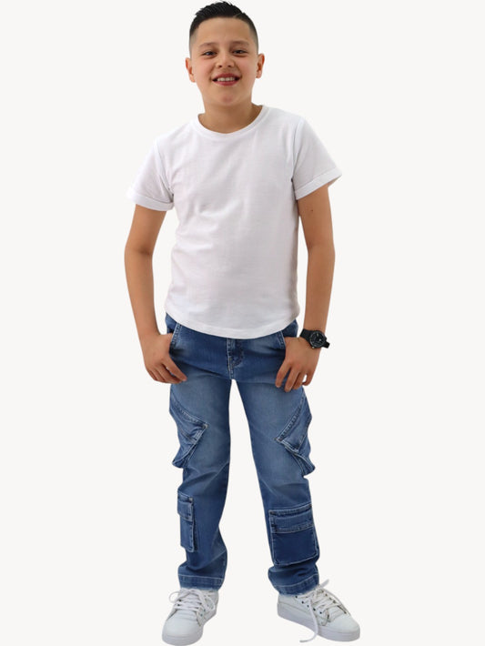 Jeans cargo bolsillos azul medio