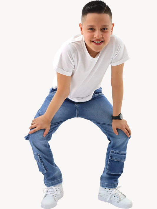 Jeans cargo bolsillos azul medio